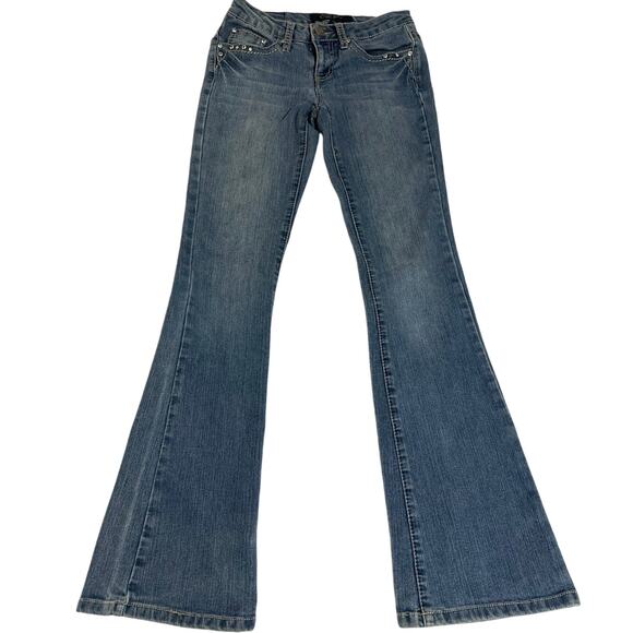 Earl blue jean, flair bottoms, with bling back pockets, womens size 0 - Picture 1 of 10